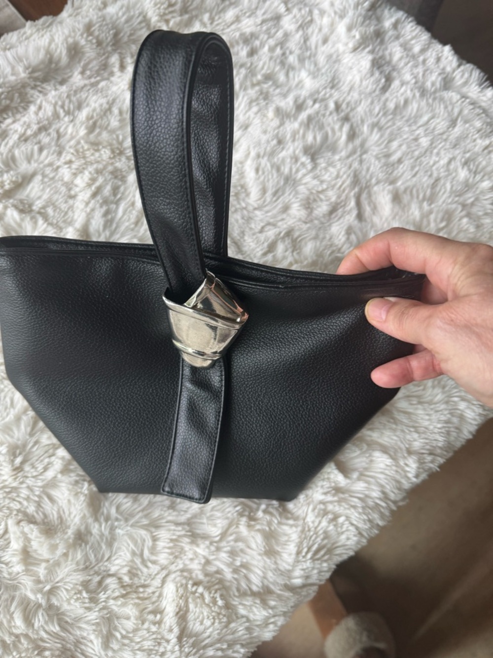 Black Pebbled Wristlet Clutch with Silver-Tone Accent